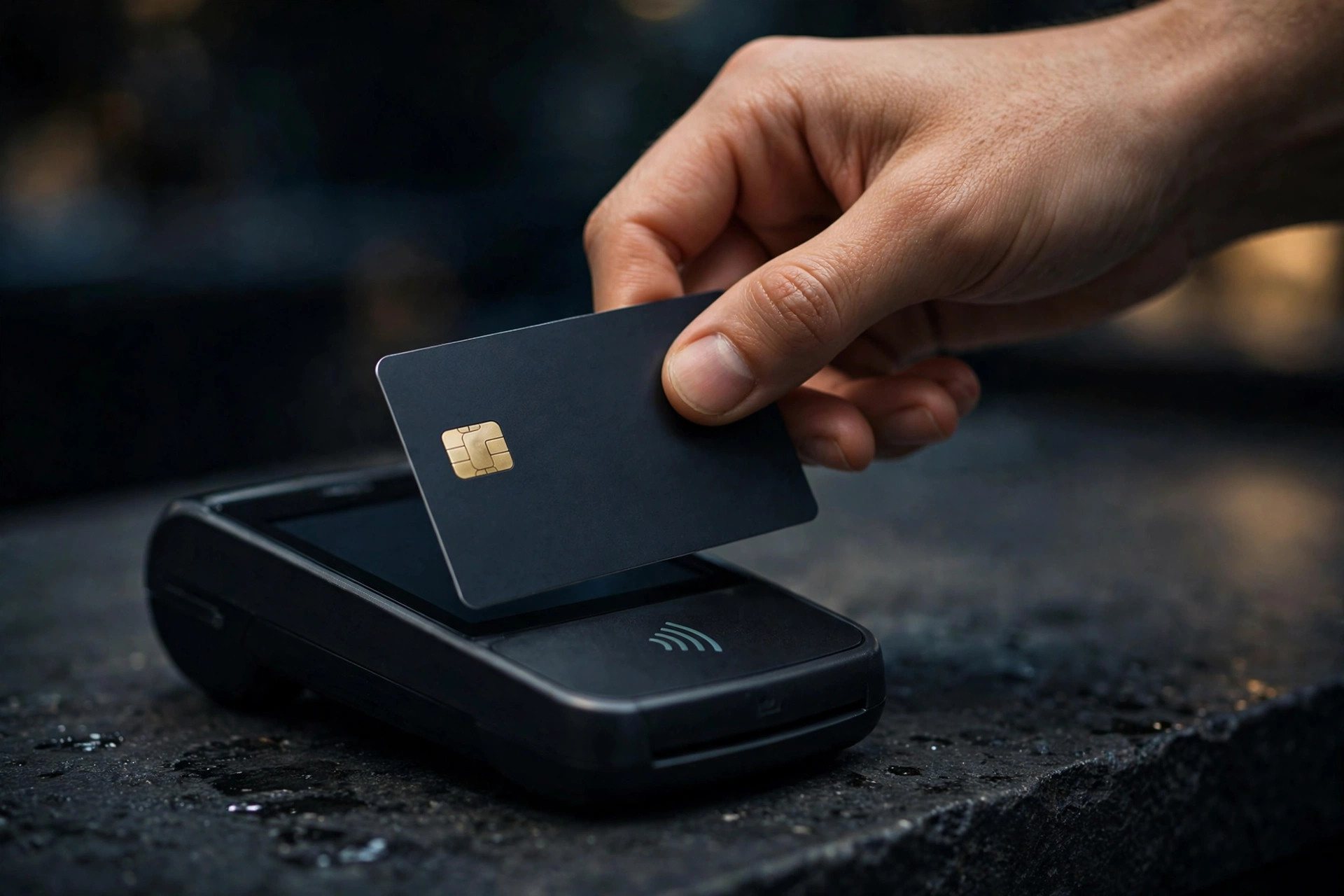 Customer tapping a card on a payment terminal